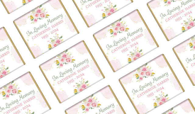 Pink Floral Funeral Personalised Mini Chocolates