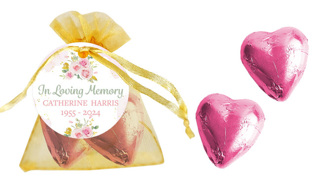 Pink Floral Funeral Personalised Organza Bag