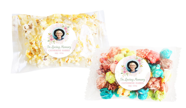 Pink Floral Funeral Personalised Popcorn Bag