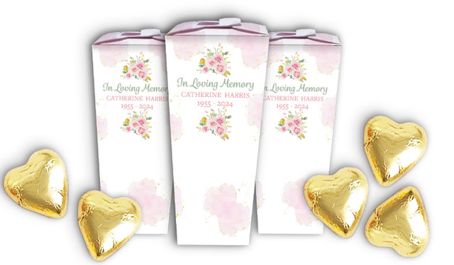 Pink Floral Funeral Personalised Chocaboxes