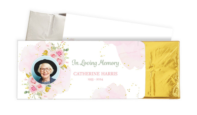 Pink Floral Funeral Personalised Chocolate Bar In A Box