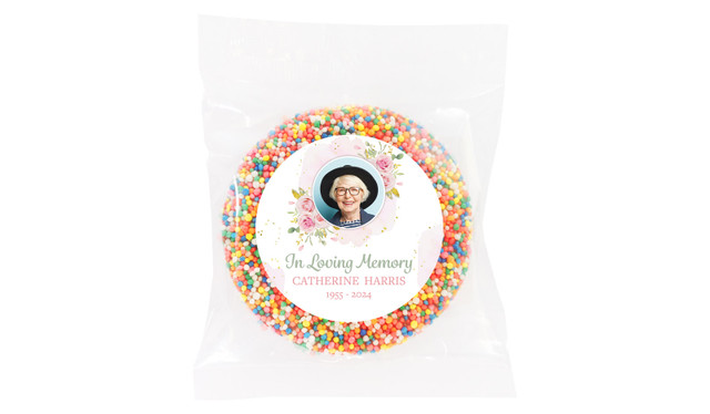 Pink Floral Funeral Personalised Chocolate Freckle