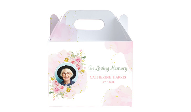 Pink Floral Funeral Personalised Gable Favour Box