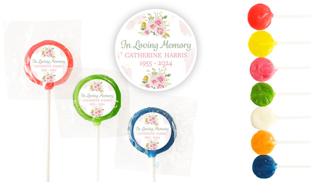 Pink Floral Funeral Custom 3cm Mini Lollipops