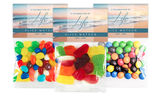 Beautiful Beach Funeral Custom Lolly Bag With Topper