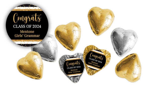 Confetti Stripe Personalised Graduation Foil Chocolate Hearts