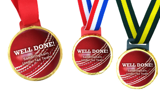 Cricket Ball Personalised Chocolate Gold Medal