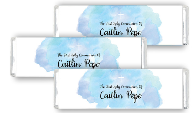 A Splash Of Watercolour Blue Custom Communion Cadbury Chocolate Bar