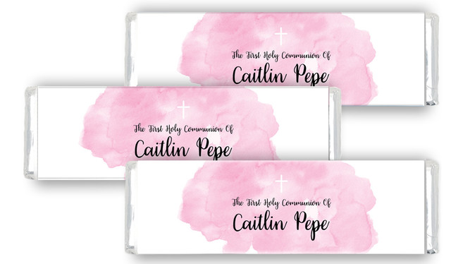 A Splash Of Watercolour Pink Custom Communion Cadbury Chocolate Bar