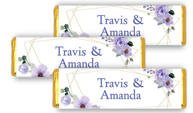Violets On Gold Frame Wedding Personalised Cadbury Chocolate Bar