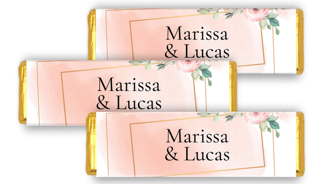 Gold Rings On Peach Wedding Personalised Cadbury Chocolate Bar