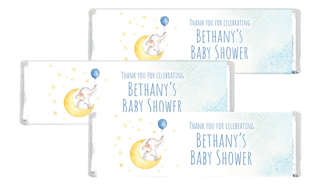 Elephant Moon Blue Custom Baby Shower Cadbury Chocolate Bar