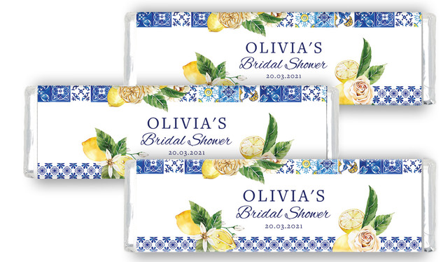 Mediterranean Personalised Bridal Shower Cadbury Chocolate Bar