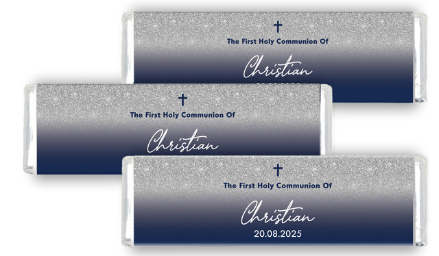 Blue and Silver glitter Personalised First Holy Communion Cadbury Chocolate Bar