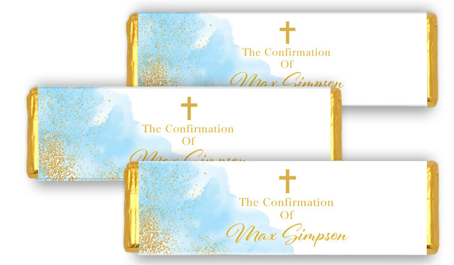Gold Sparkle on Blue Personalised Confirmation Cadbury Chocolate Bar