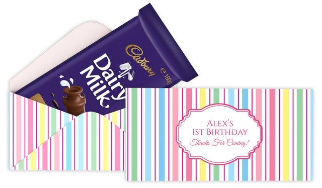 Stripes In Pastel Personalised Birthday Cadbury Bar Box (Box Only)