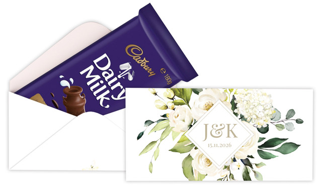 Diamond on White Roses Personalised Cadbury Bar Box (Box Only)