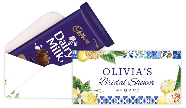 Mediterranean Personalised Bridal Shower Cadbury Bar Box (Box Only)