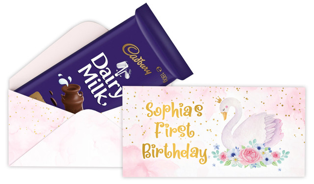 Swan Princess Personalised 1st Birthday Cadbury Bar Box