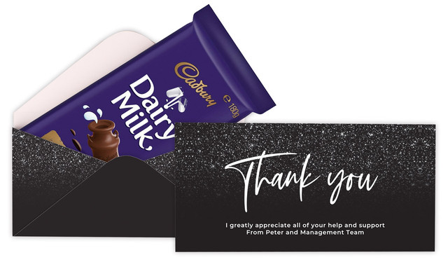 Black Glitter Thank You Cadbury Bar Box (Box Only)
