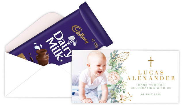 Leaves Photo Custom Christening Cadbury Bar Box (Box Only)