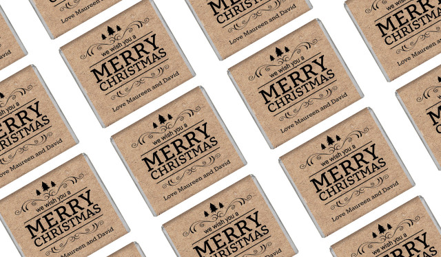 Merry Christmas On Kraft Personalised Mini Chocolates