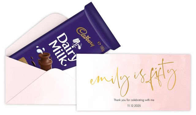 Gold On Blush Custom Birthday Cadbury Bar Box (Box Only)