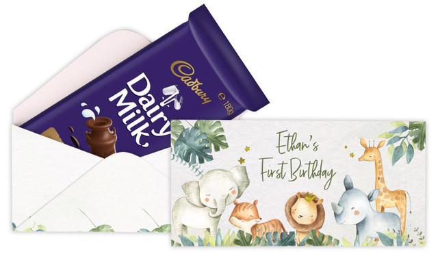 Animal Safari Personalised 1st Birthday Cadbury Bar Box (Box Only)
