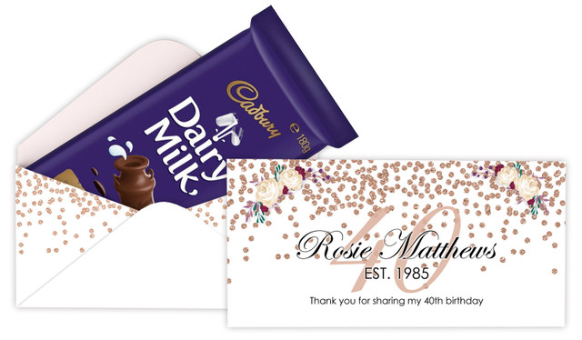 40th Rose Gold Confetti Personalised Birthday Cadbury Bar Box (Box Only)