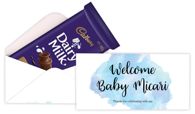 A Splash Of Watercolour Blue Birth Announcement Cadbury Bar Box