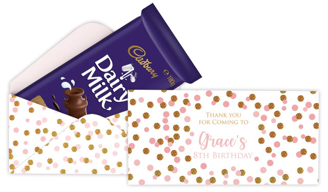 Pink Gold Confetti Birthday Personalised Cadbury Bar Box (Box Only)
