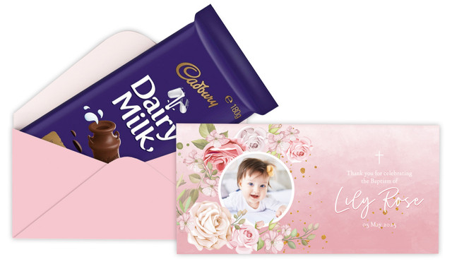 Pink Roses Photo Custom Christening Cadbury Bar Box