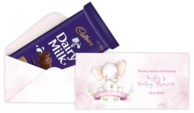 Sitting Elephant Pink Baby Shower Personalised Cadbury Bar Box (Box Only)