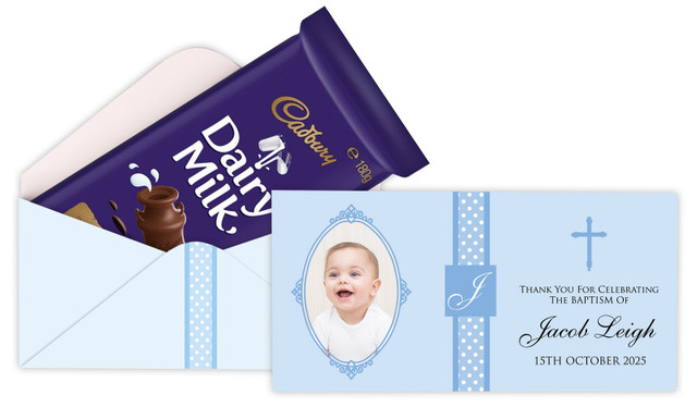 Initial In Blue Personalised Christening Cadbury Bar Box (Box Only)