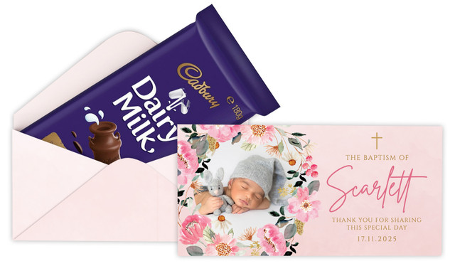 Photo On Floral Frame Custom Christening Cadbury Bar Box