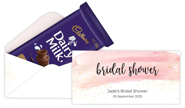 Pink Watercolour Personalised Bridal Shower Cadbury Bar Box (Box Only)