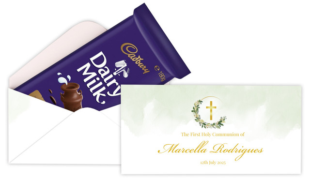 Greenery Hoop Communion Personalised Cadbury Bar Box