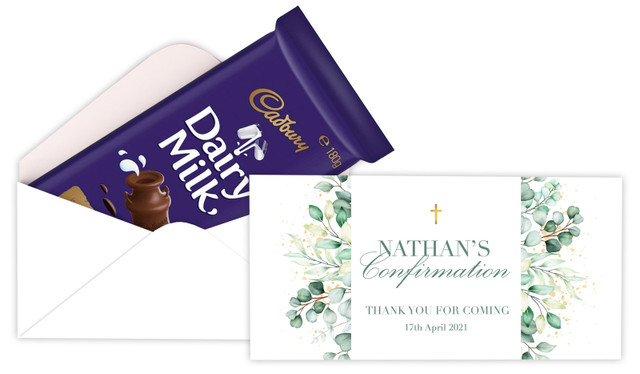 Eucalyptus Watercolour Confirmation Personalised Cadbury Bar Box