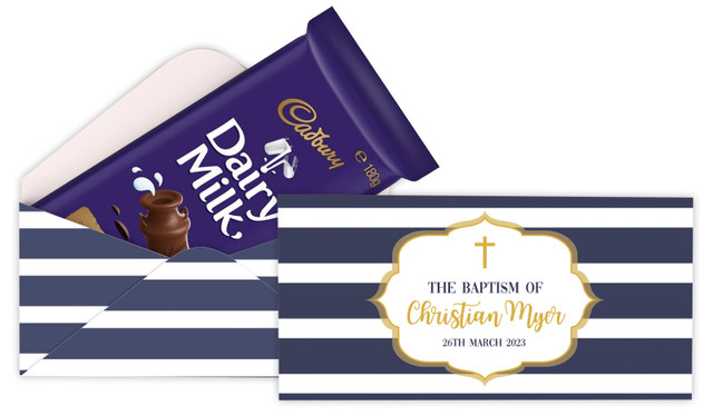 Bold Stripe And Gold Personalised Christening Cadbury Bar Box (Box Only)