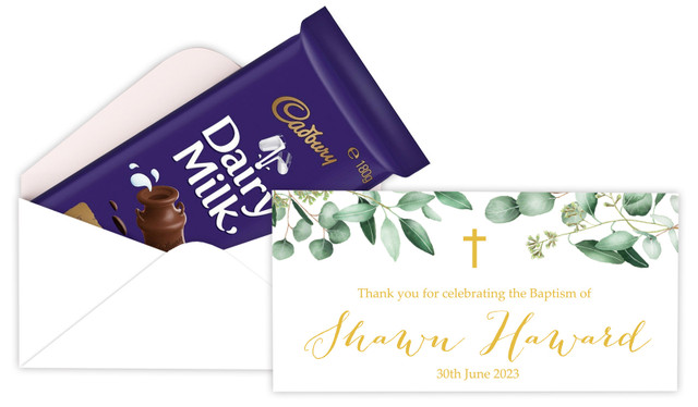 Gum Leaves And Gold Custom Christening Cadbury Bar Box (Box Only)