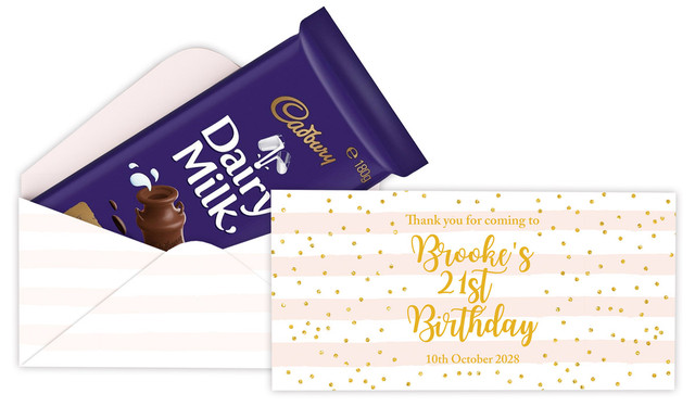 Striped Gold Confetti Custom Birthday Cadbury Bar Box (Box Only)