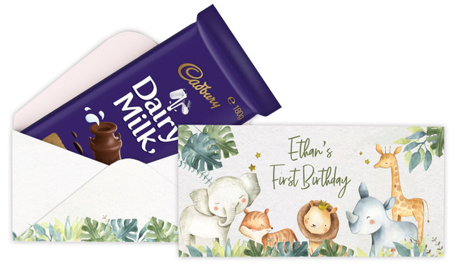 Animals On Safari Gender Reveal Cadbury Bar Box (Box Only)