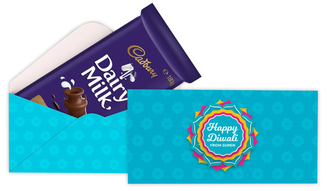 Bright Blue Diwali Personalised Cadbury Bar Box (Box Only)