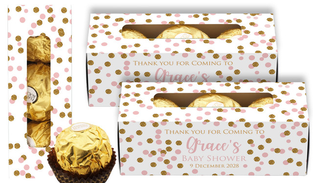Pink Gold Confetti Custom Baby Shower Ferrero Rocher Gift Box