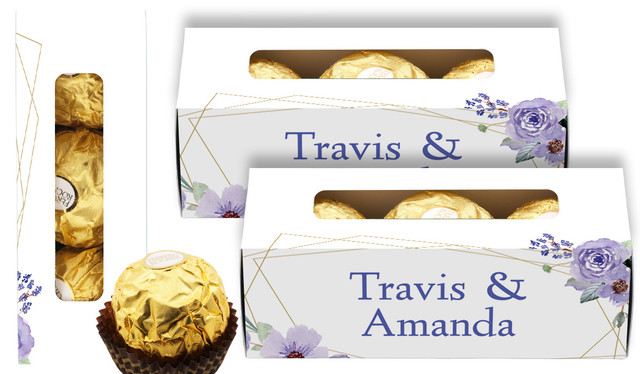 Violets On Gold Frame Personalised Ferrero Rocher Gift Box