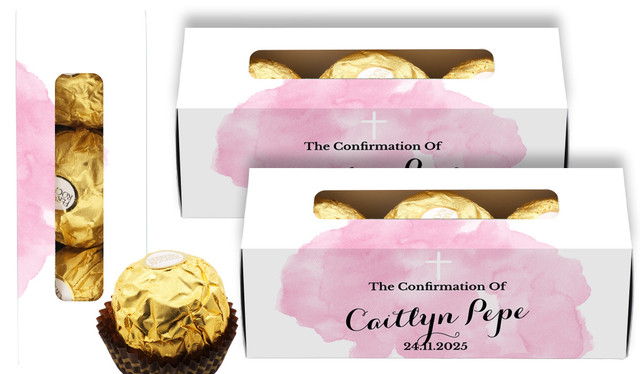 A Splash Of Watercolour Pink Confirmation Personalised Ferrero Rocher Gift Box