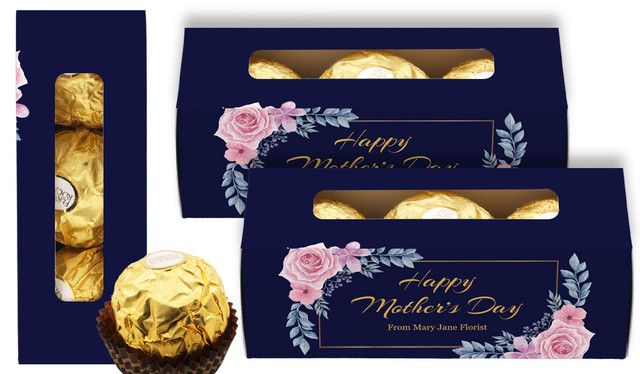 Pink Rose On Navy Mother's Day Personalised Ferrero Rocher Gift Box