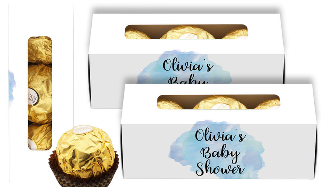 A Splash Of Watercolour Blue Baby Shower Personalised Ferrero Rocher Gift Box