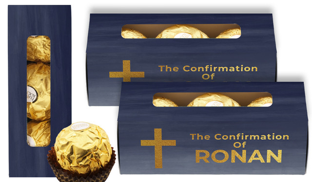 Navy Blue Watercolour Confirmation Personalised Ferrero Rocher Gift Box