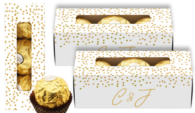 Gold Confetti On White Wedding Personalised Ferrero Rocher Gift Box